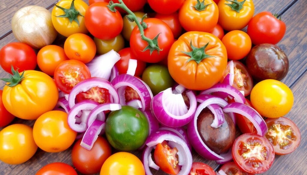 Fresh tomatoes and red onions for salad